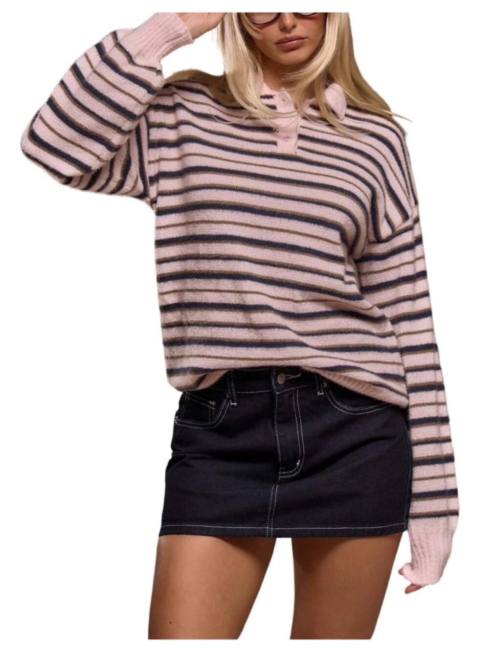 Women's Striped Lightweight Golf Sweaters Long Sleeve Pullover